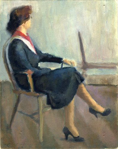 Zittende vrouw in marineblauw, 1952 door Shirley Markham