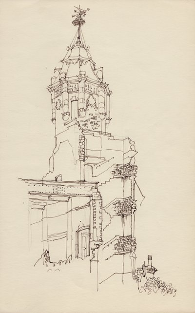 Toren van vervallen gebouw, ca. 1950 door Shirley Markham