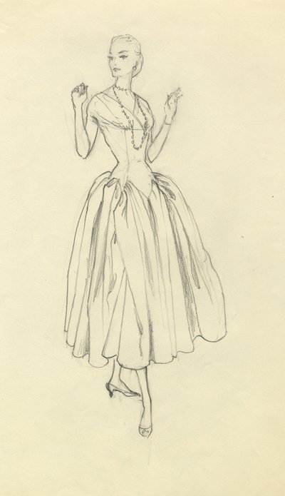 Vrouw in nauwsluitende jurk, ca. 1952 door Shirley Markham
