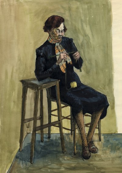 Vrouw aan het breien, ca. 1950 door Shirley Markham