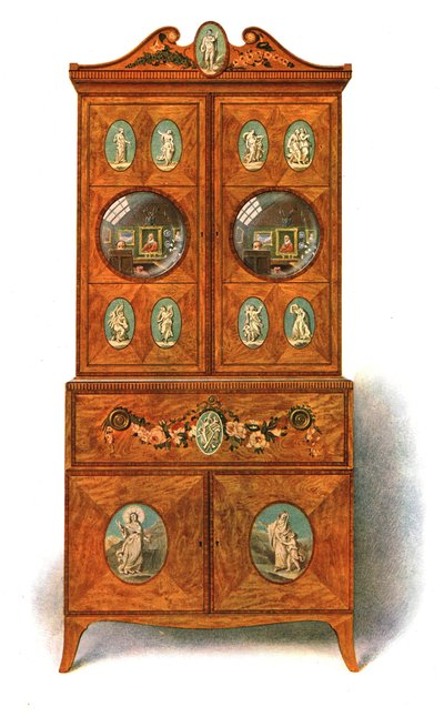 Geschilderde satijnen schrijfkabinet door Shirley Charles Llewellyn Slocombe