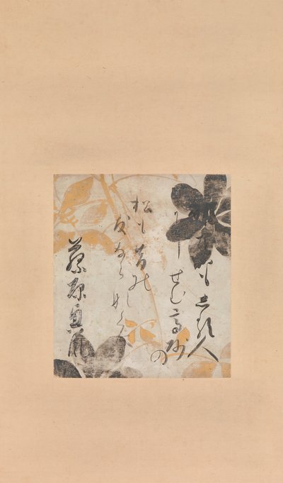 Gedicht door Fujiwara no Okikaze met Onderverf van Clematis, begin 17e eeuw door Shokado Shojo
