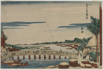 Uitzicht op de Grote Brug bij Senju in de provincie Musashi door Shotei Hokuju
