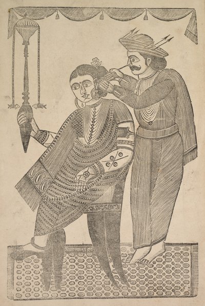 Een barbier reinigt het oor van een courtisane door Shri Gobinda Chandra Roy