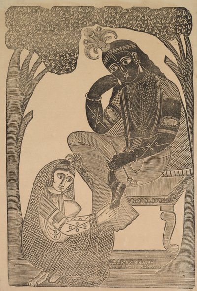 Radha streelt Krishna