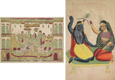 Rama en Sita in koninklijk paleis; Radha en Krishna door Shri Gobinda Chandra Roy
