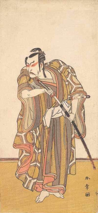 Ichikawa Danzo III als een samoerai die een zwaard trekt door Shunsho