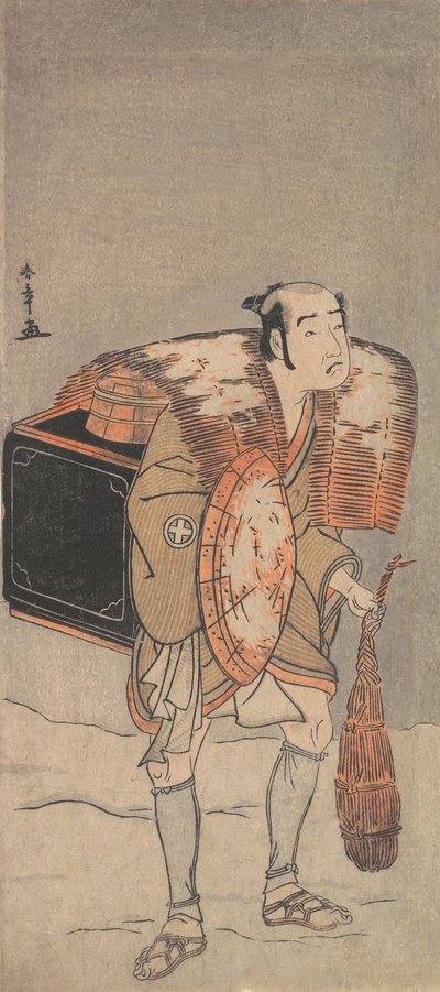 Otani Tomoemon als een marskramer die door de sneeuw ploetert, ca. 1778 door Shunsho