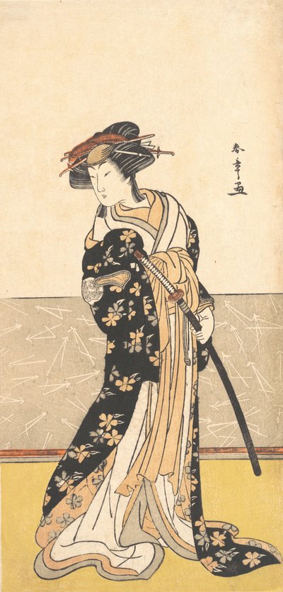 De acteur Nakamura Riko, als een courtisane met een zwaard, ca. 1780 door Shunsho
