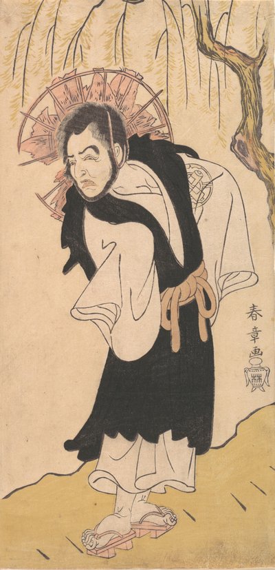 De acteur Nakamura Utaemon I als een monnik onder een wilgenboom, 1726-1792 door Shunsho