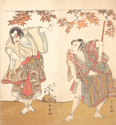 De acteurs Ichimura Uzaemon en Arashi Sangoro, ca. 1773 door Shunsho