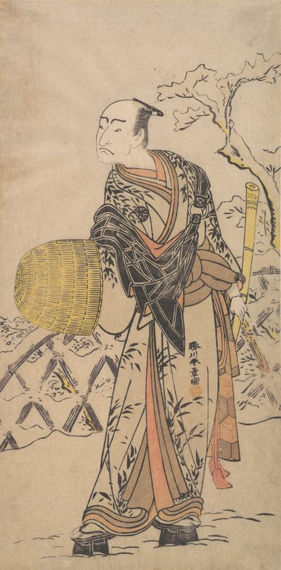 De Eerste Nakamura Nakazo als een Komuso Staand in de Sneeuw bij een Hek, ca. 1775 door Shunsho