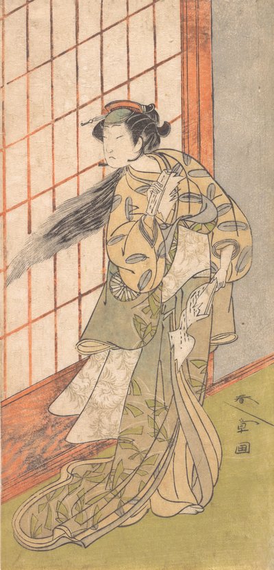 De eerste Nakamura Tomijuro als een boze vrouw die in een kamer staat door Shunsho
