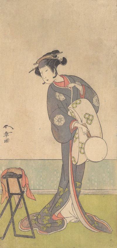 De eerste Nakamura Tomijuro als een Oiran die in een kamer staat door Shunsho
