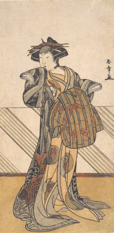 De vierde Iwai Hanshiro als een courtisane gekleed in een roze kimono, ca. 1778 door Shunsho
