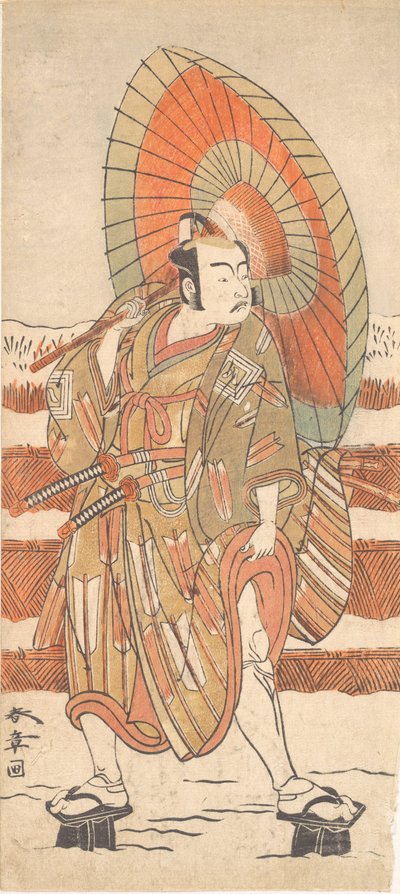 De tweede Ichikawa Yaozo als een samoerai die in de sneeuw staat, waarschijnlijk 1774 door Shunsho
