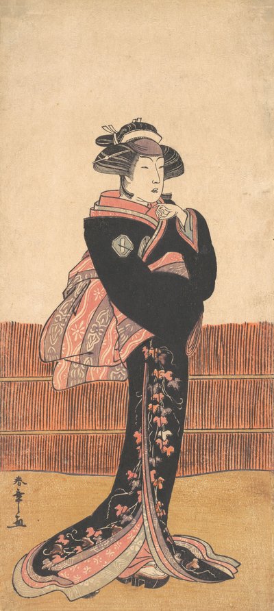 De derde Azuma Tozo als een vrouw in een zwarte kimono, waarschijnlijk 1782 door Shunsho