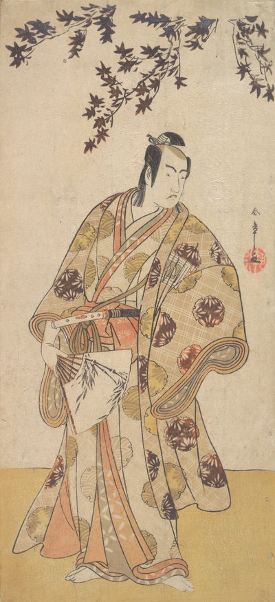 De derde Ichikawa Yaozo als een daimyo onder een esdoornboom, ca. 1783 door Shunsho