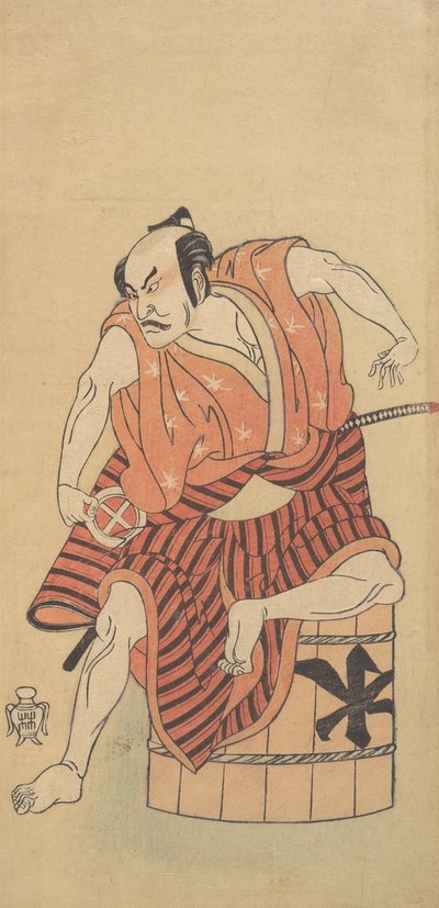 De derde Otani Hiroemon als een Otokodate zittend op een omgekeerde kuip, 1768 of 1769 door Shunsho