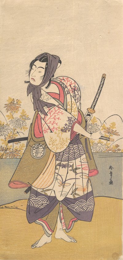 De derde Segawa Kikunojo in de rol van Soga no Goro Tokimune, 2e maand, 1785 door Shunsho