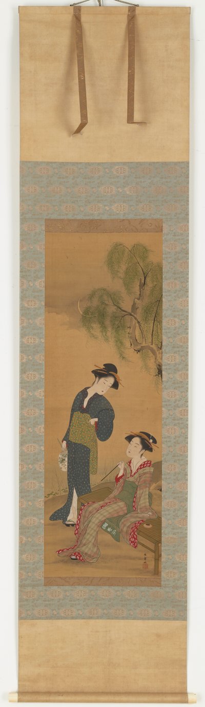 Twee vrouwen onder een wilgenboom, 1726-1792 door Shunsho