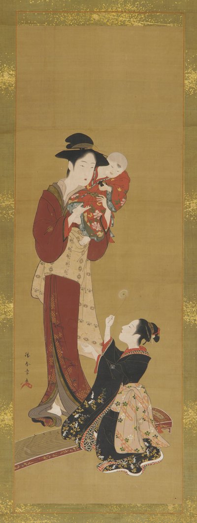 Vrouw, een baby en een jong meisje, 1726-1868 door Shunsho