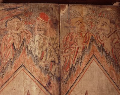Detail van een deur met figuren van buitenlanders door Siamese School