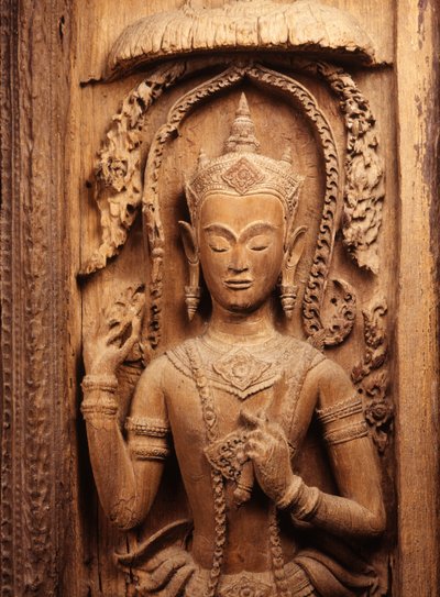 Deur met een afbeelding van een beschermengel, uit de Ayutthaya-periode (hout) door Siamese School