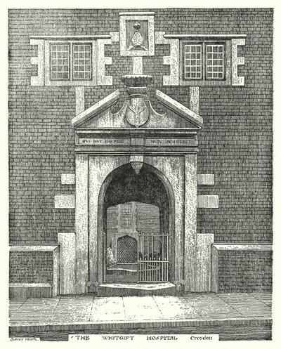 Het Whitgift Hospital, Croydon (gravure) door Sidney Heath