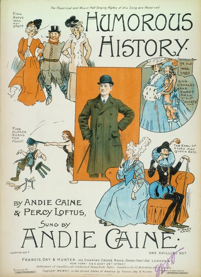 Humoristische Geschiedenis, cartoons op de omslag van een boek met bladmuziek door Sidney Kent