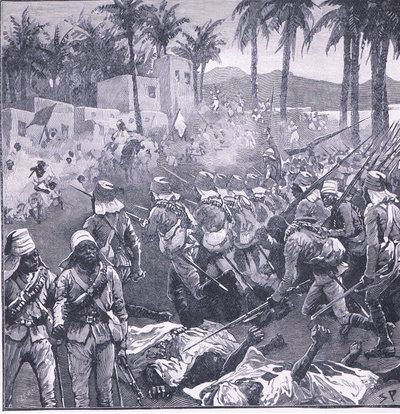 Bestorming van Firket, illustratie uit Cassells Geschiedenis van Engeland, 1900s door Sidney Paget