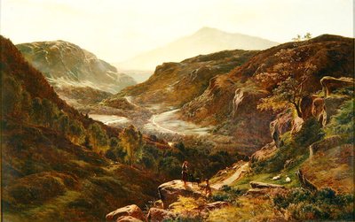 Jongen en meisje die een kudde verzorgen door Sidney Richard Percy