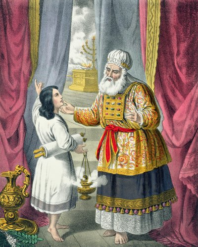 Eli ondervraagt Samuel over de visioen, uit een bijbel gedrukt door Edward Gover door Siegfried Detler Bendixen