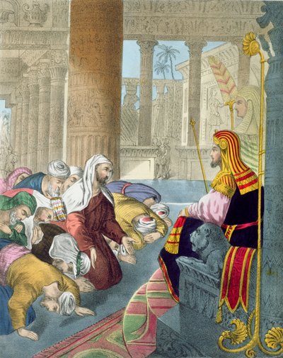 Jozef ontvangt de eerbetuigingen van zijn broers, uit een bijbel gedrukt door Edward Gover, 1870
