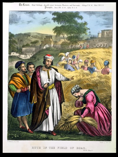 Ruth in het Veld van Boaz, uit een bijbel gedrukt door Edward Gover, 1870