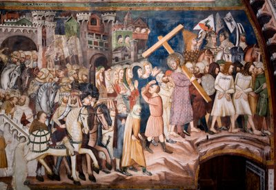 De beklimming naar Golgotha door Sienese School