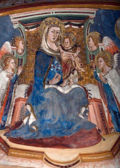 Maagd en Kind (detail) - Fresco van de School van Siena door Sienese School