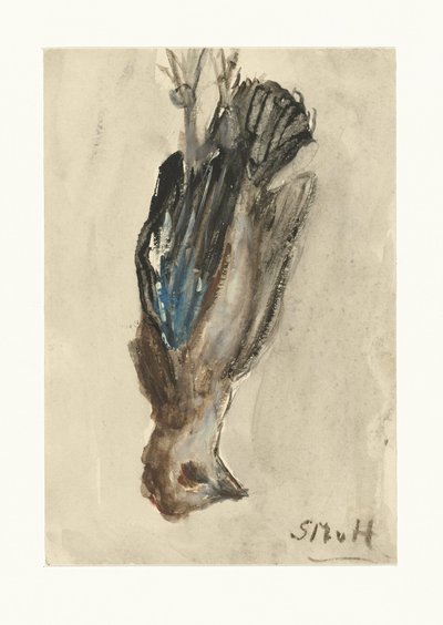 Dood vogeltje, hangend aan zijn poten door Sientje Mesdag van Houten
