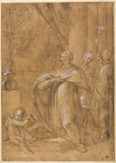 San Carlo Borromeo Aanbidt een Beeld van de Geboorte van de Maagd door Sigismondo Caula