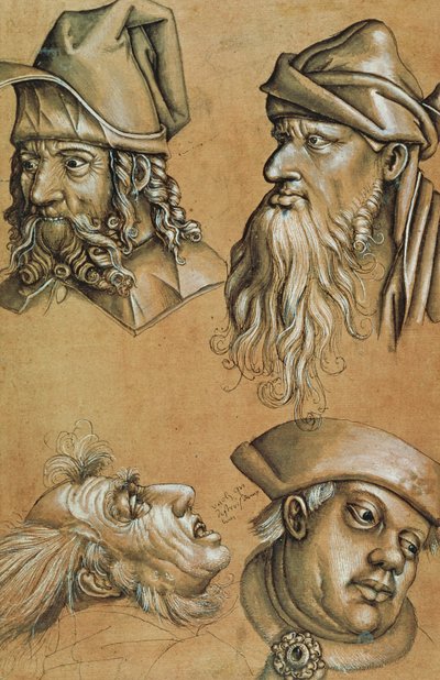 Studies van Vier Hoofden voor een Passieserie door Sigmund Holbein