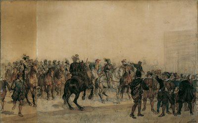 De aankomst van de kurassiers Henri Duval Graaf van Dampierre in de burchthof door Sigmund L