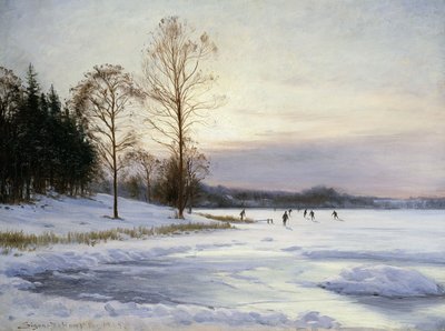 Schaatsers op een bevroren vijver door Sigvard Hansen