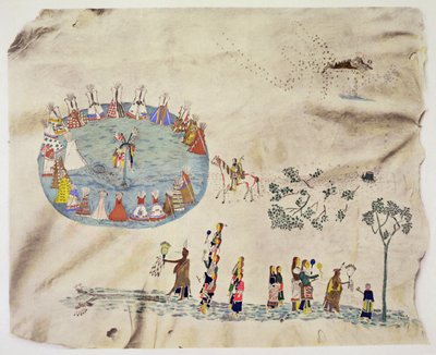 De Shoshone Zon Dans (pigment op hertenhuid) door Silver  Horn