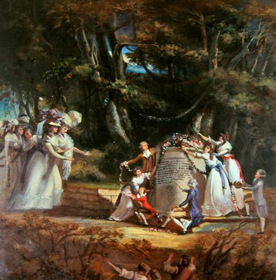 De kinderen van de hertogin van Orléans begroeten hun moeder bij het monument dat door hen is opgericht om haar herstel te herdenken na een bezoek aan Spa in 1787 door Silvestre Mirys