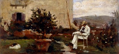 Luigi Tommasi in de tuin door Silvestro Lega