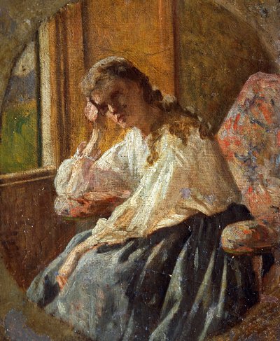 Studie van vrouwelijke figuur (detail van drieluik) door Silvestro Lega