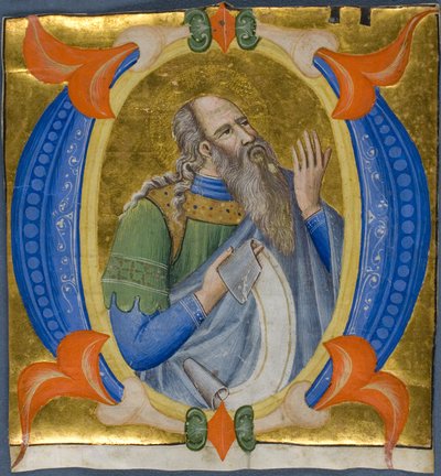 Profeet in een gehistoriseerde initiële "O" van een geleidelijke door Silvestro dei Gherarducci
