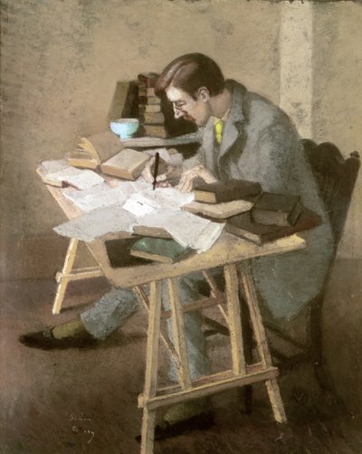 Portret van Lytton Strachey (pastel op papier) door Simon Albert Bussy