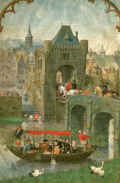 Boating in de maand mei, uit een Getijdenboek, c.1540 door Simon Bening