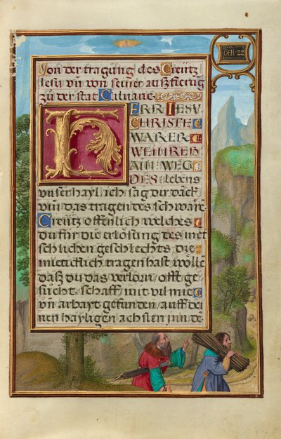 Rand met Abraham en Isaak door Simon Bening